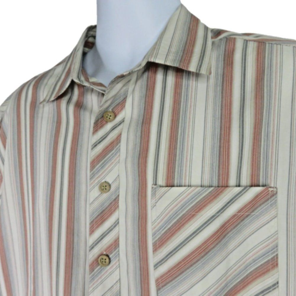 Quiksilver Edition Striped Shirt Mens Large 100% Cotton Red Gray White SS